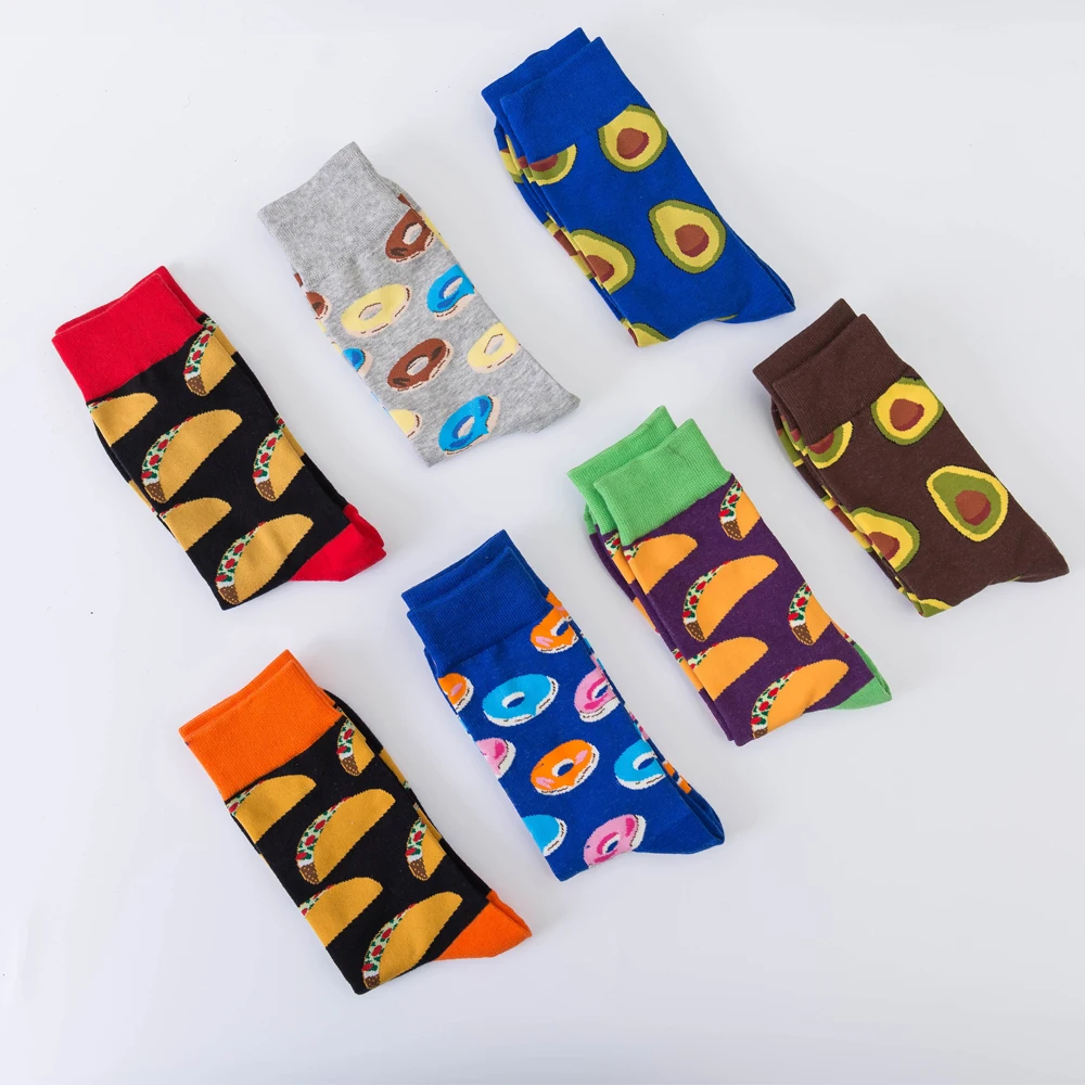 

Jhouson 1 pair Hot sale Men's Combed cotton Colorful Socks Donut Pattern Casual Dress Wedding Socks Fashion Skateboard Socks