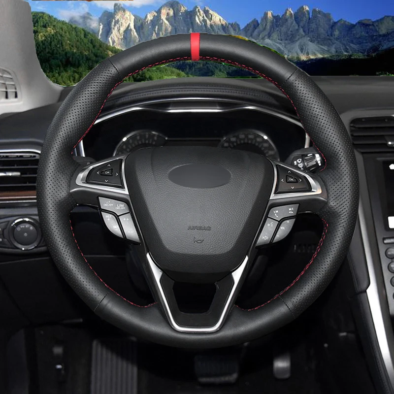 HuiER чистая ручная швейная крышка рулевого колеса автомобиля автостайлинг Красный Маркер для Ford Fusion Mondeo- EDGE