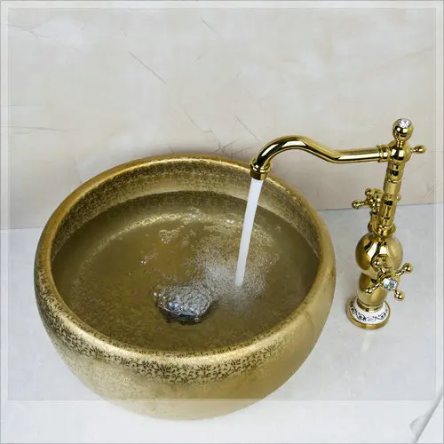 Washbasin Luxury Tempered Glass Hand-Painted Waterfall 46049834 Lavatory Bathroom Sink Bath Combine Brass Faucets Mixers &amp Taps |