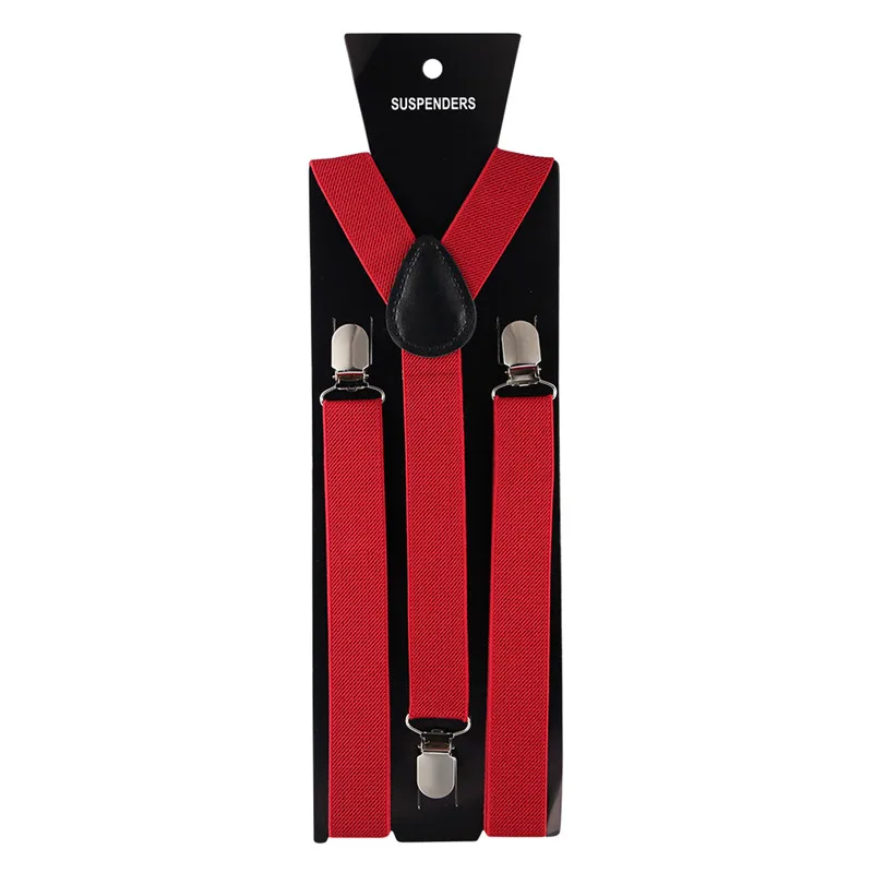 Black red Разноцветные эластичные кожаные подтяжки для мужчин, 3 зажима, винтажные подтяжки для мужчин и женщин, подтяжки для брюк, свадебная Подвеска для юбки - Цвет: Black red
