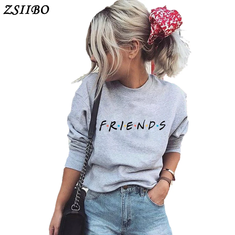 Harajuku/зимняя женская футболка с надписью FRIENDS, вязаный свитер с длинными рукавами и круглым вырезом, пуловер, топы, рубашки, пуловеры