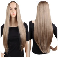 joybeauty brown ombre blonde long straight synthetic wig 28inch72cm high temperature fiber women wigs middle part nature wig