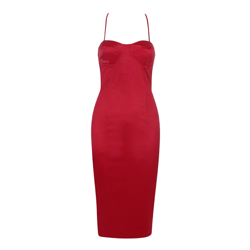 

INDRESSME 2019 New Fashion Sexy Women Red V Neck Sleeveless Backless Bodycon Party Club Summer Dress Vestidos Hot Sale Ins