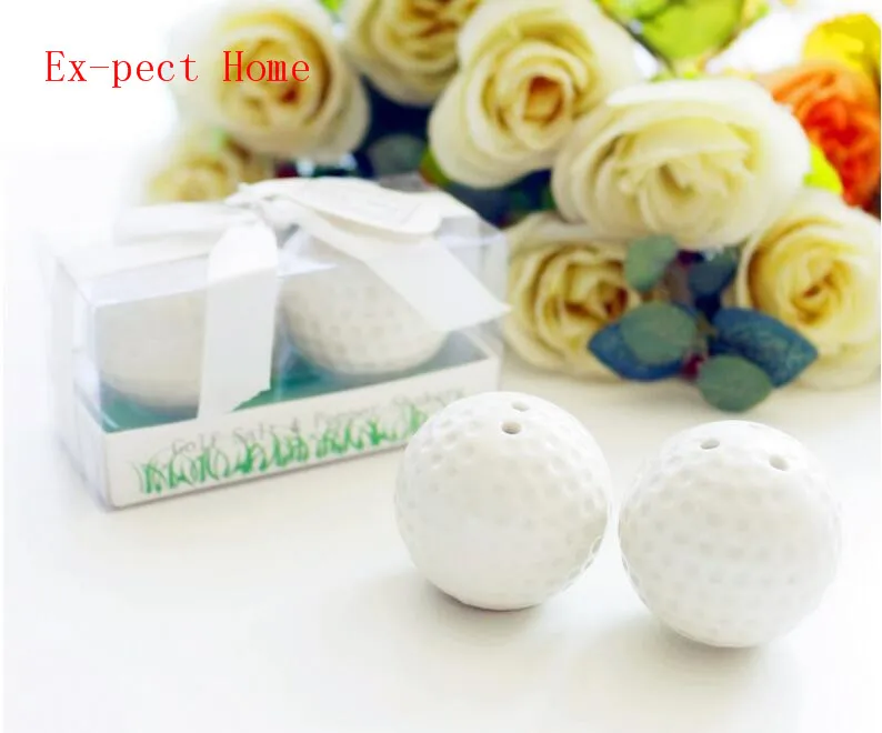 

(200pcs=100boxes/Lot)FREE SHIPPING+Unique Design Golf Ball Salt and Pepper Shakers Wedding Ceramic Salt & Pepper Shaker Favors