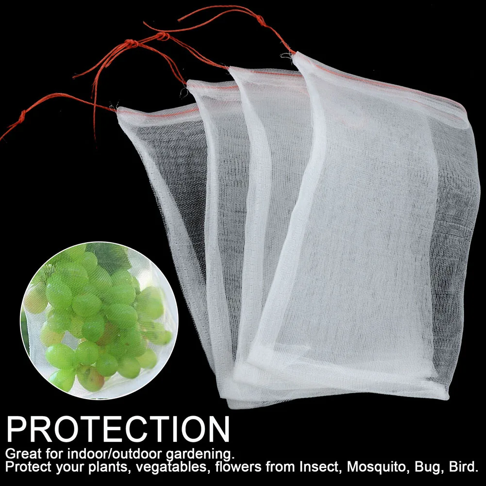 

20pcs Reusable Plant Fruit Protect Net Bag with Drawstring Garden Against Insects Pest Bird Mosquito Bug Mesh Barrier Bags S,M