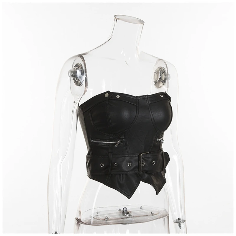 Женские топы с заклепками в стиле панк черные повседневные сексуальные из