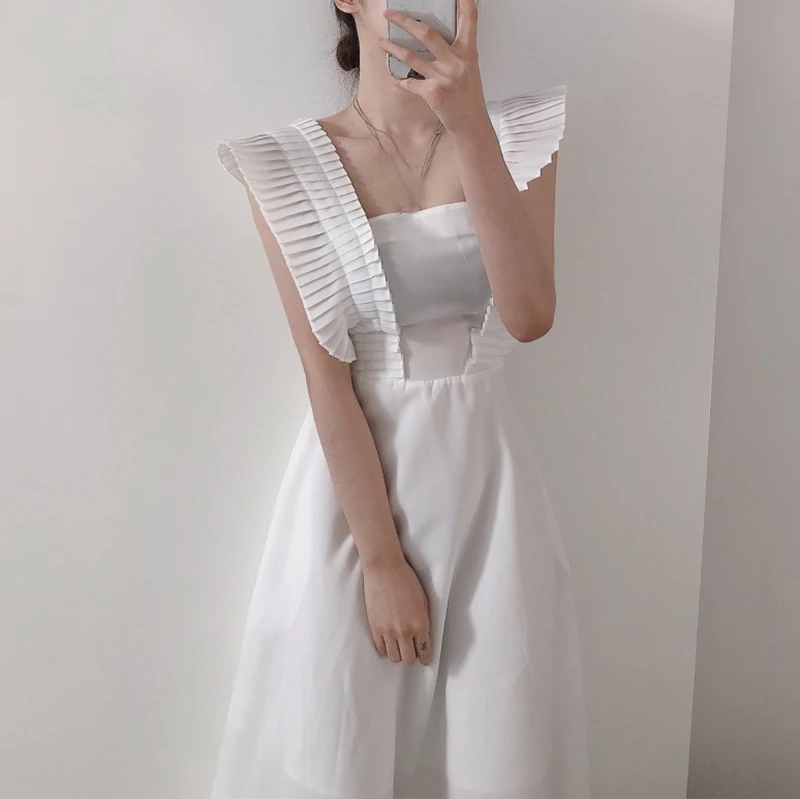 Платье RealShe женское с квадратным воротником без рукавов оборками а силуэта на