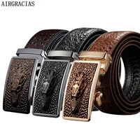 airgracias men genuine leather men crocodile pattern belt automatic buckle strap dragon designer men high quality ceinture homme