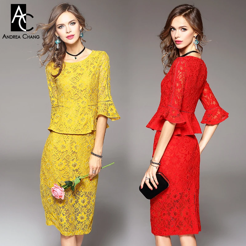 Весна осень взлетно посадочной полосы дизайнер женщины комплект одежды желтый