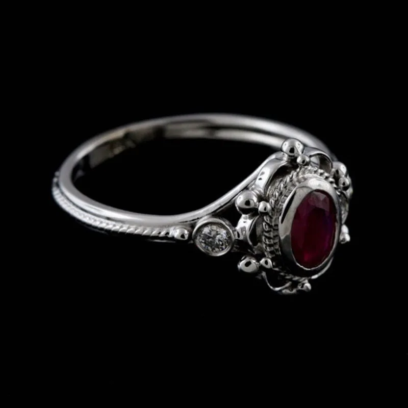 silver red OMHXZJ,, Европейская мода, женские, мужские, вечерние, свадебные, подарок, серебряный, овальный, красный, фиолетовый, аметист, AAA, циркон, тайинь, кольцо, RR325 - Цвет камня: silver red