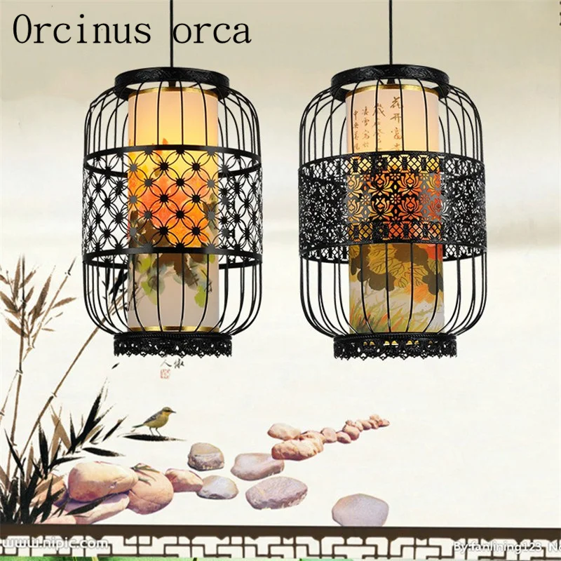 

Chinese modern minimalist iron cage chandelier restaurant study room living room restaurant creative Chandelier free shipping