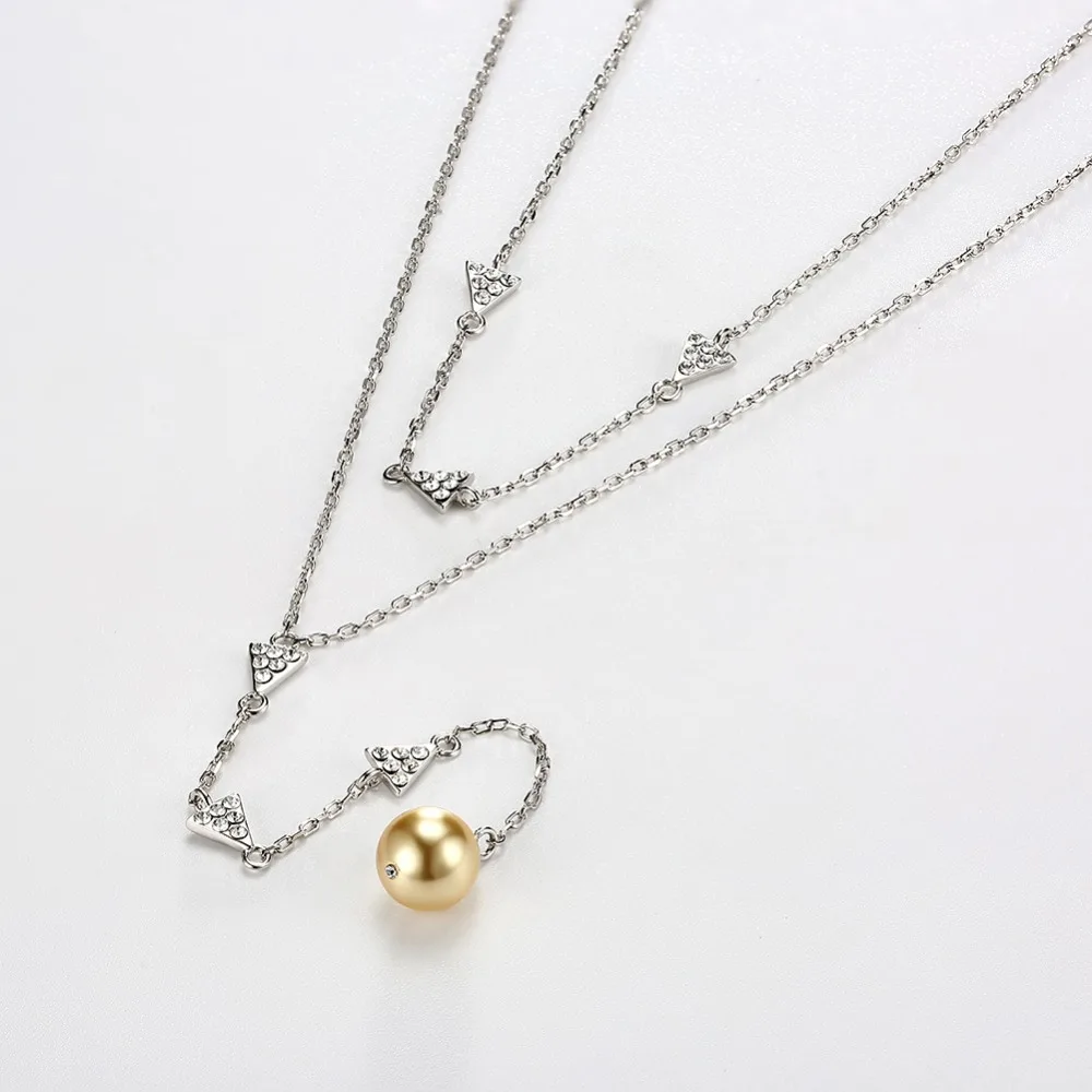 Женские двухслойные ожерелья с кристаллами Swarovski треугольная подвеска золотым