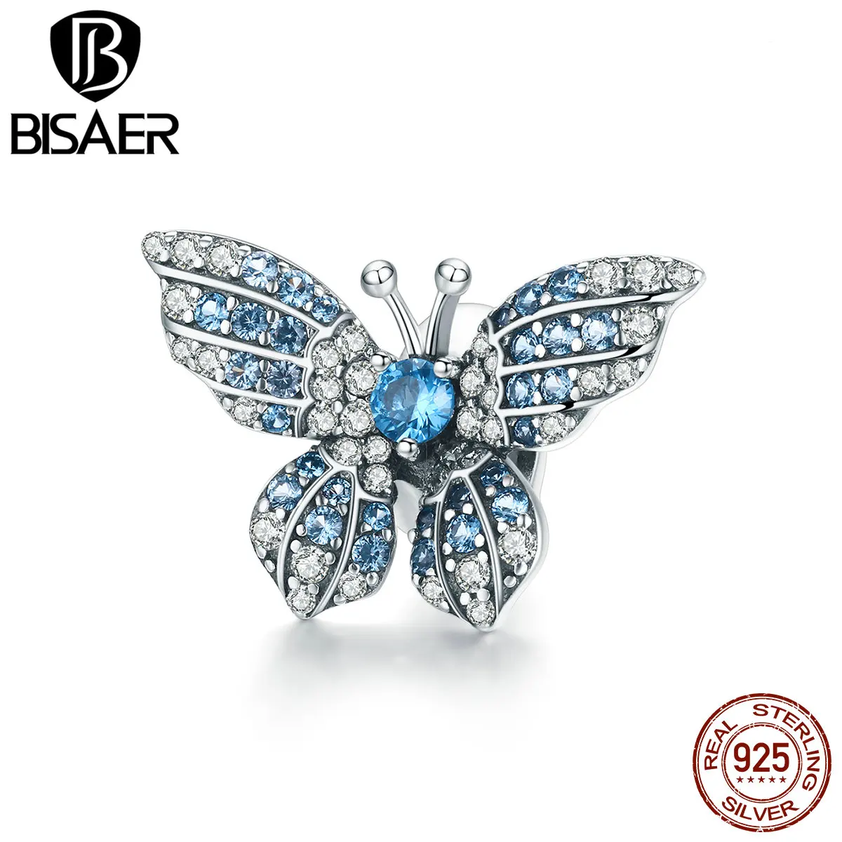 BISAER, 925 пробы, серебряный, Летающая бабочка, большая пробка, амулеты с силиконовым шармом, браслет, браслет, женская мода, Gifs GAC061