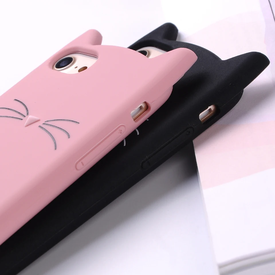 Милые 3D Мультяшные силиконовые чехлы для iPhone 8 Plus блестящий чехол с бородой котом