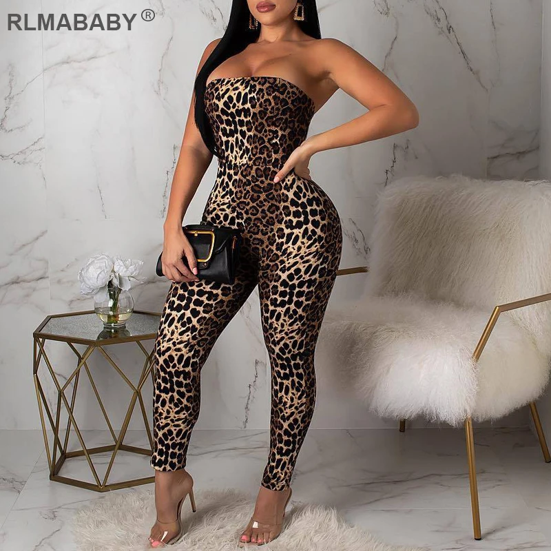 Женский комбинезон без бретелек rlmaby Леопардовый Облегающий с открытой спиной и