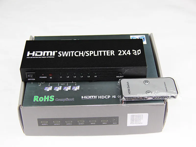 HDMI Splitter 2X4 Переключатель с аудио выход Switcher 2 в 4 для HDTV PC DVD PS3 Полный HD1080p Поддержка