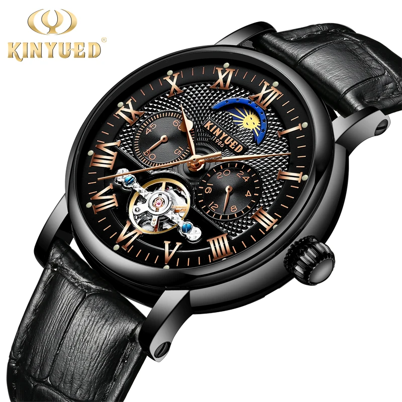 Автоматические механические часы KINYUED Moon Phase мужские водонепроницаемые с