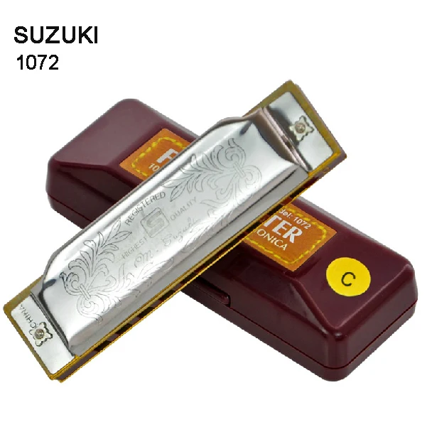 SUZUKI Harmonica Серебряный 1072 фолькмастер арфа диатоническая гармоника A10 отверстие Блюз гаита музыкальный инструмент [C, A, B, D, E, F, G]