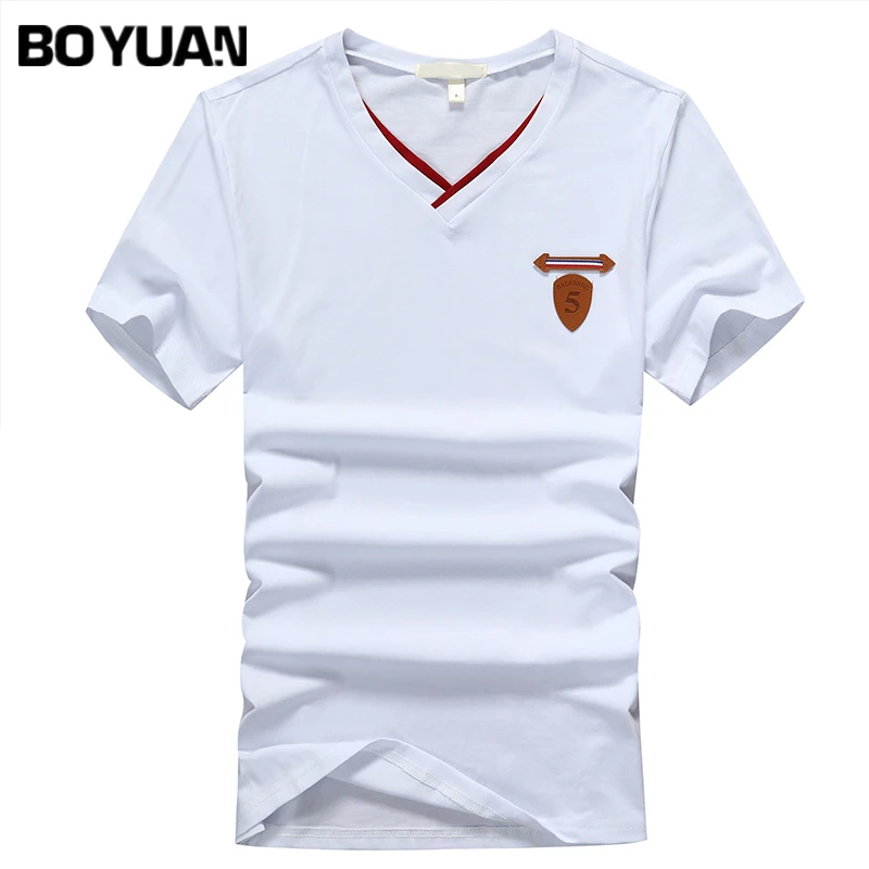 BOYUAN T-Shirt Men t shirt Homme Tee Shirt Short Sleeve Solid Cotton Casual Top Tees 2017 Summer New Arrival V-Neck 2124 | Мужская