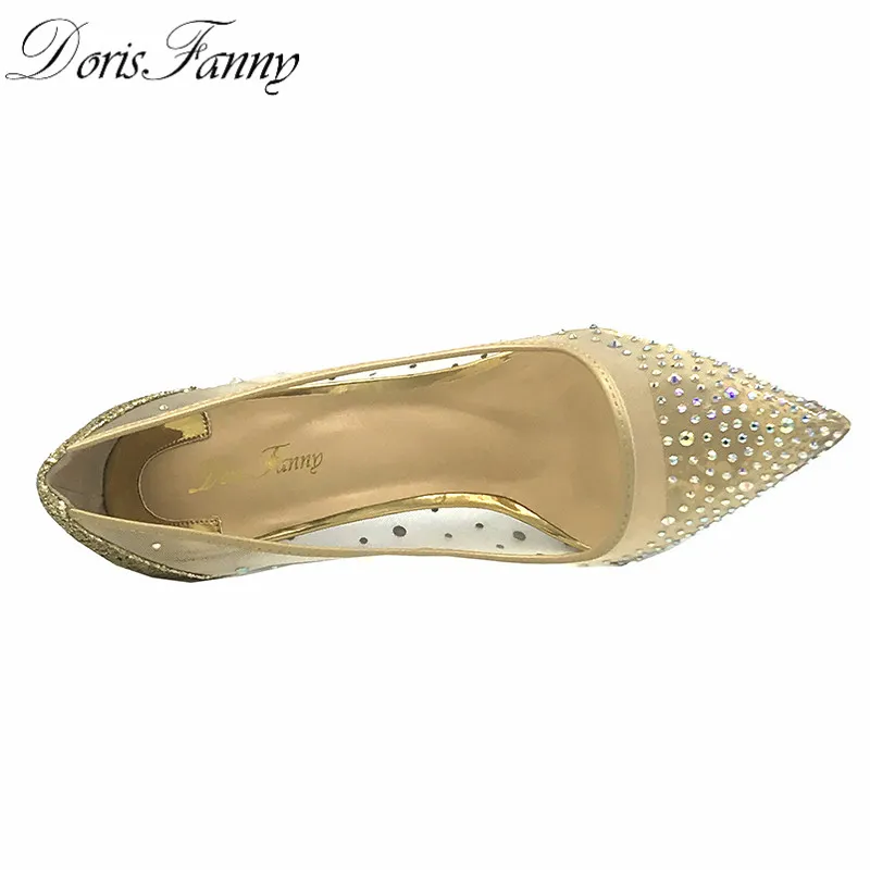 Gold 10cm DorisFanny/Стразы пикантная женская обувь с красным низом на Обувь на высоком каблуке женские туфли-лодочки на высоком каблуке 12 см большие размеры золотыми кристаллами вечерние свадебные туфли женские туфли-лодочки - Цвет: Gold 10cm