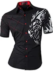 Рубашка Sportreny JZS060 мужская с коротким рукавом, Повседневная облегающая Модная стильная рубашка с принтом тату, на лето