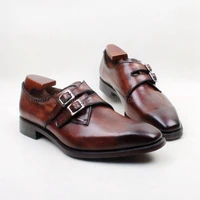 cie square toe hand painted patina brown double monk strapls buckle 100genuine calf leather breathable outsole men shoe ms142