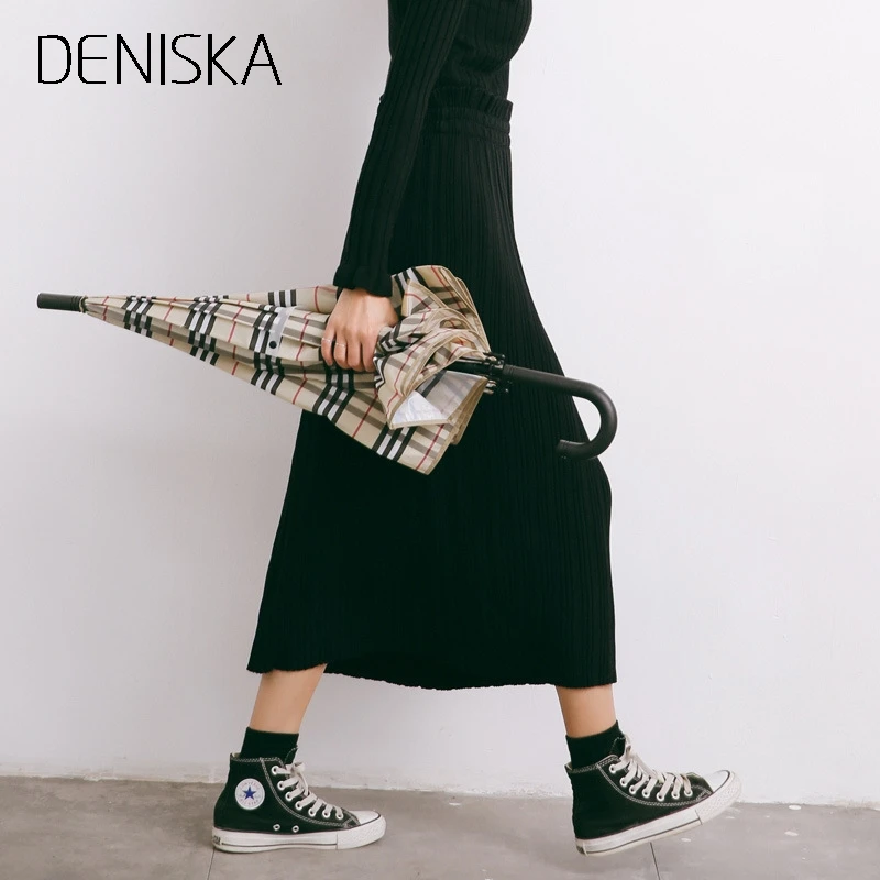 2018 осень-зима новые модные юбки Для женщин кашемир смешивание полосатый вязаный