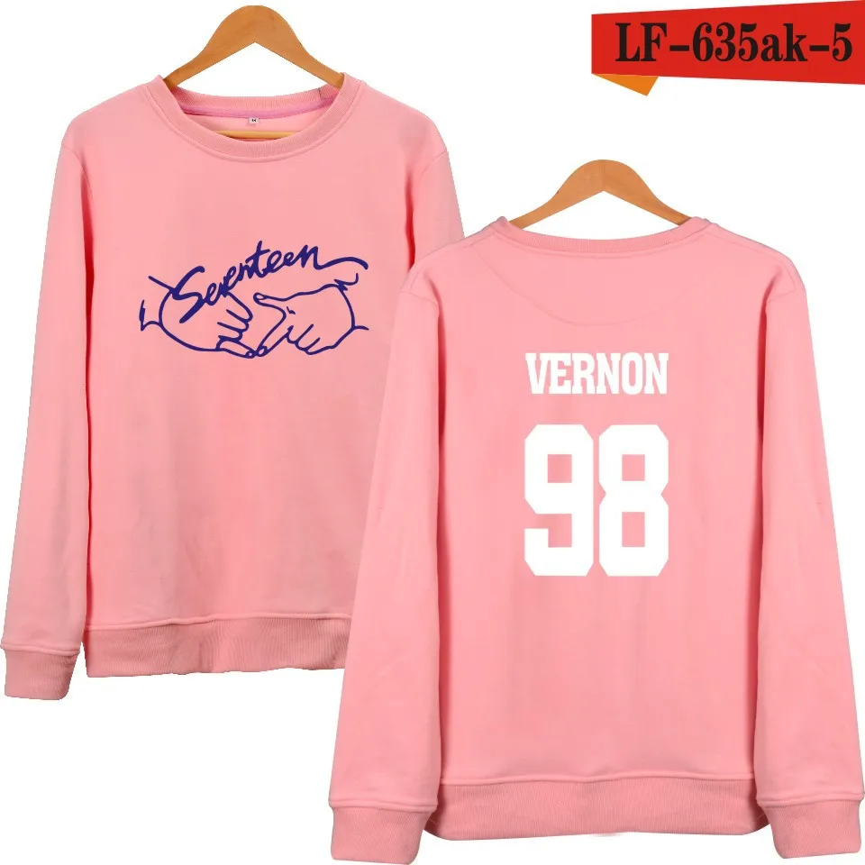 98 VERNON pink WEJNXIN Kpop Seventeen толстовки для женщин модные имя члена печати О образным вырезом флис свитер для женщин, пуловер с капюшоном Sudaderas - Цвет: 98 VERNON pink
