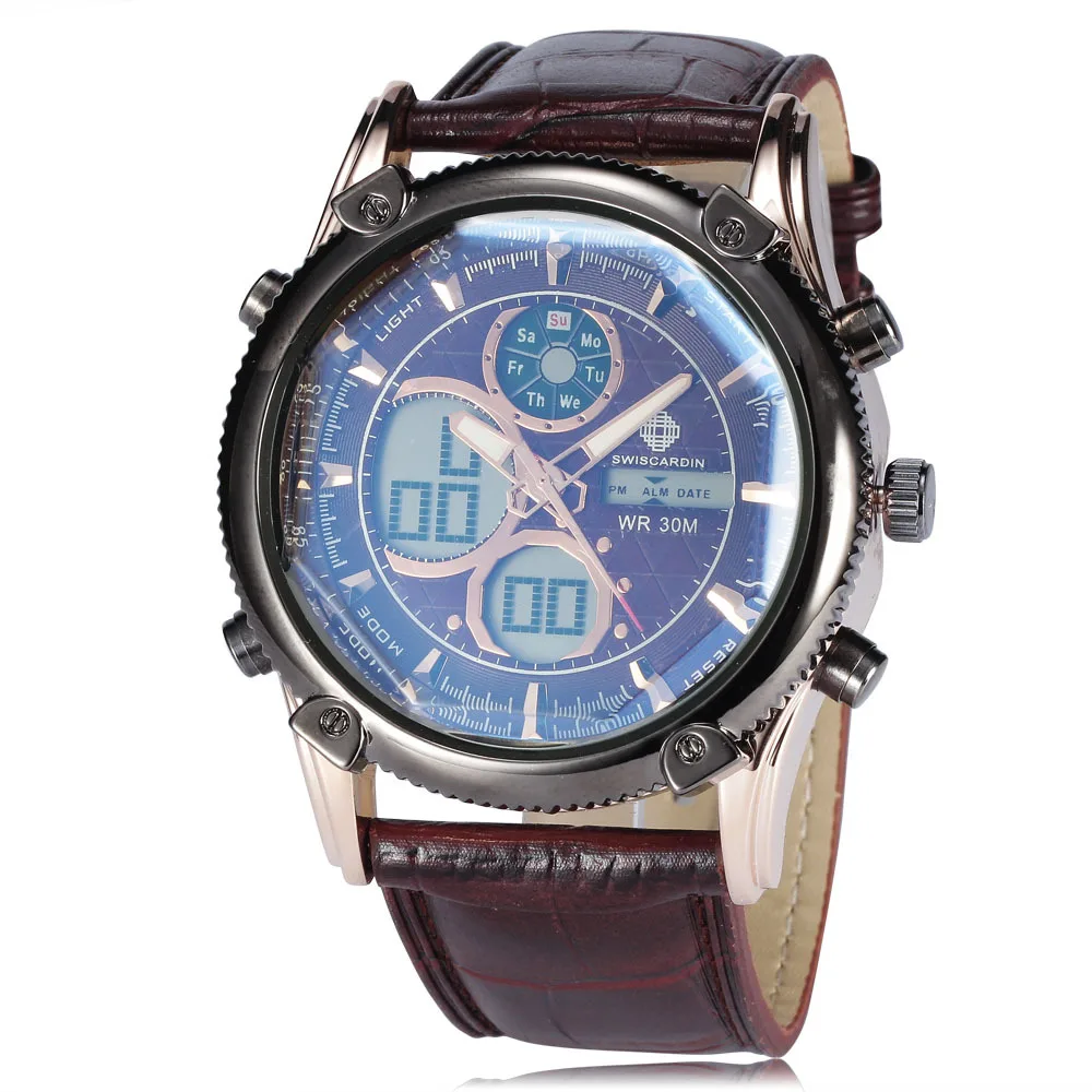 2015 new fashion stylish sport water resistant function clock army LED digital leather strap men military wrist watch | Наручные часы