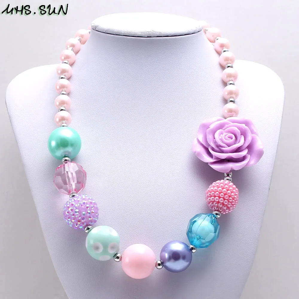 MHS.SUN Newest fashion baby flower beads necklace cute bubblegum chunky for kids girls jewelry chain 1pc | Украшения и аксессуары