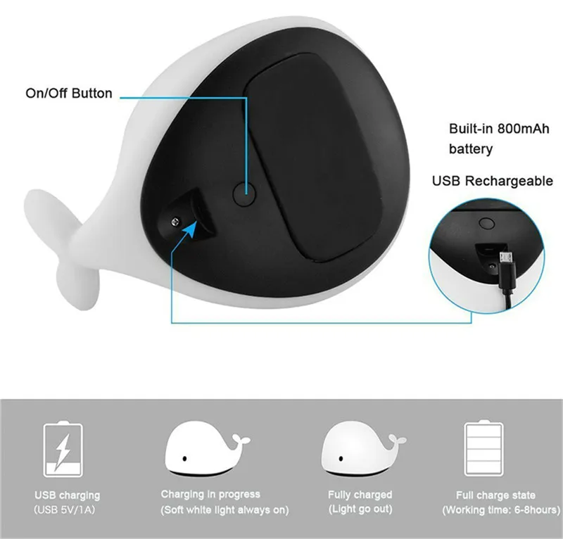 Светодиодный ночник с дельфином USB перезаряжаемая настольная лампа многоцветный