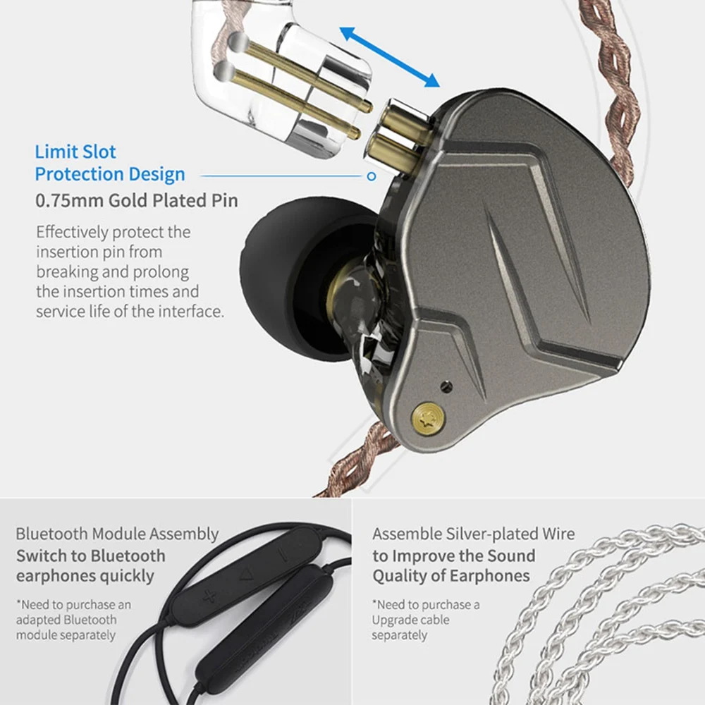 KZ-ZSNpro Ring Iron Moving Earphones with Wheat Bass Metal in-ear Headsets Wired Sports for Android iOS | Электроника