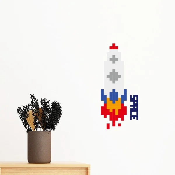 Космический корабль ракета огненная Вселенная Пиксельная Съемная Настенная