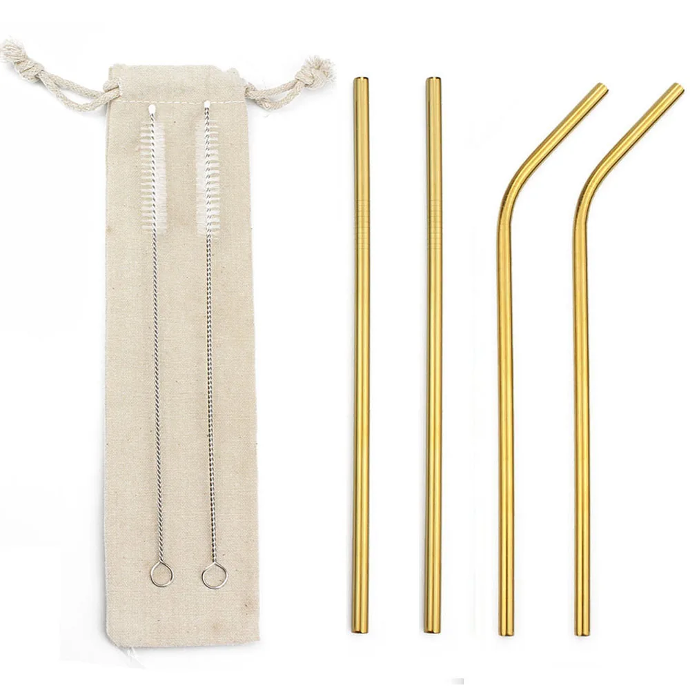 Gold 7Pcs 4/7 шт многоразовые 215*6 мм металлический соломинки Нержавеющая сталь изогнутые прямые соломинка для напитков бар вечерние оптом с сумочкой в комплекте; Новинка - Цвет: Gold 7Pcs