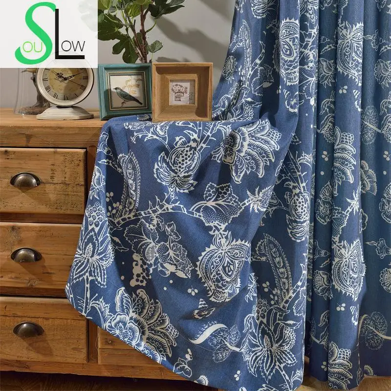 

Slow Soul Blue Sky meets Modern Simple Pastoral Floral Curtains Tulle For Living Room Kitchen Roman Bedroom Ready Made Tende And