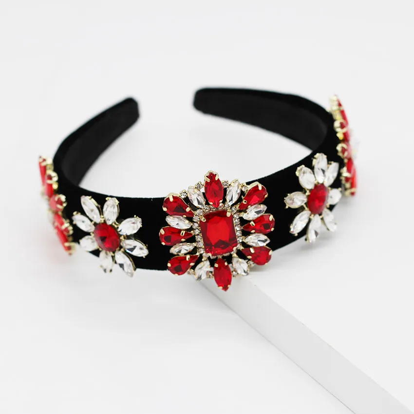 Vintage Crystal Flower Baroque Headband Black Velvet Wedding Crown Tiara Headwear Hair Ornaments Accessories For Women Gift | Украшения и