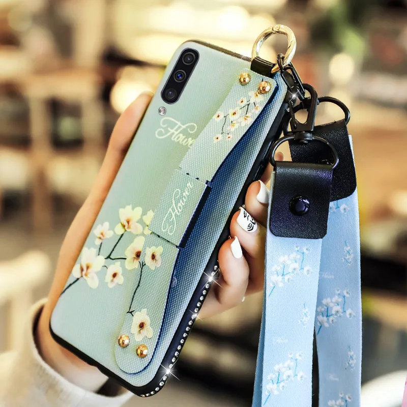 Ювелирное силиконовый чехол для samsung Galaxy A50 A30 A10 наручный браслет с цветами шнурки