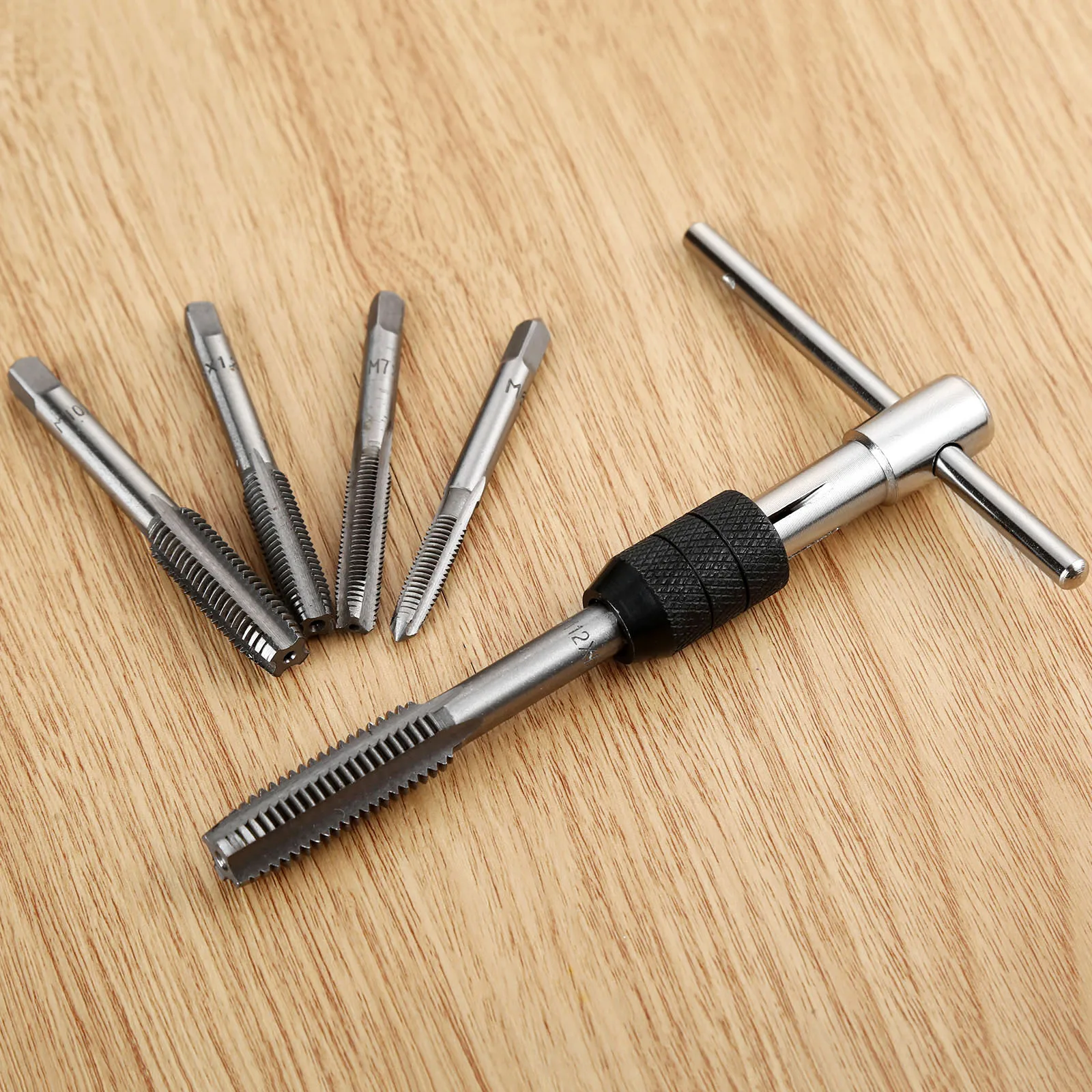 DRELD 6Pcs M6-M12 HSS Hand Taps Screw Thread Metric Plug Tap Set With 6mm-12mm Adjustable T-handle Wrench Tools | Инструменты