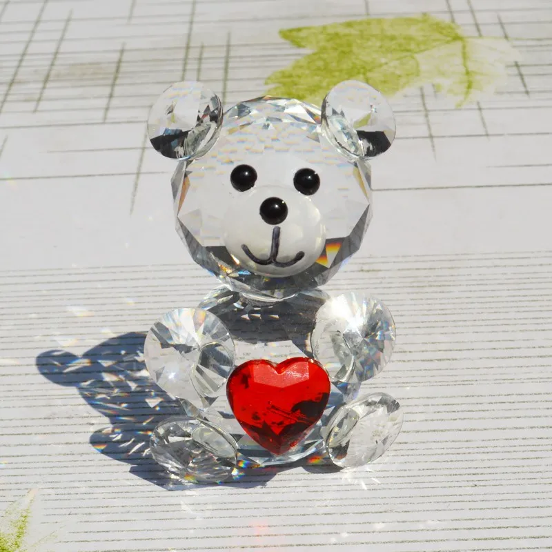 Хрустальный медведь с сердцем фигурки миниатюры винтажные кварцевые кристаллы