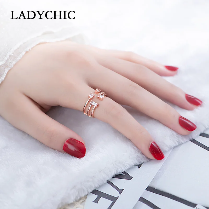 LADYCHIC креативное асимметричное прозрачное Открытое кольцо с кристаллами 3 слоя