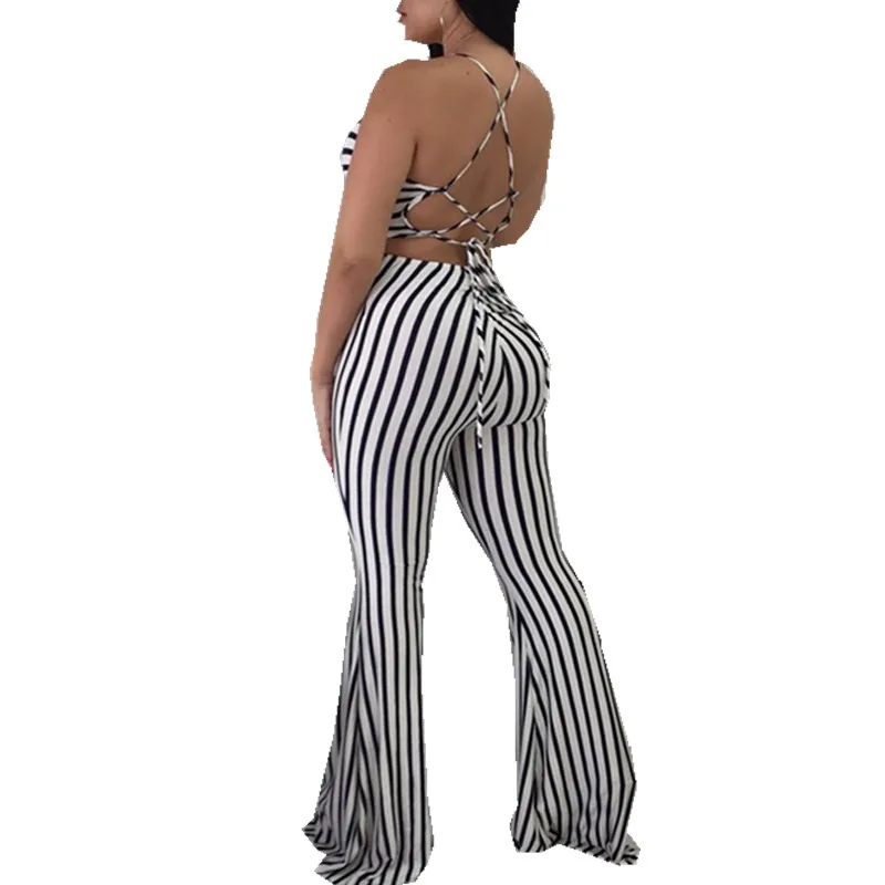

hirigin Sexy Casual Women Summer Beach Striped Long jumpsuit Evening 2018 fashion Lady Jumpsuits Party jumpsuit