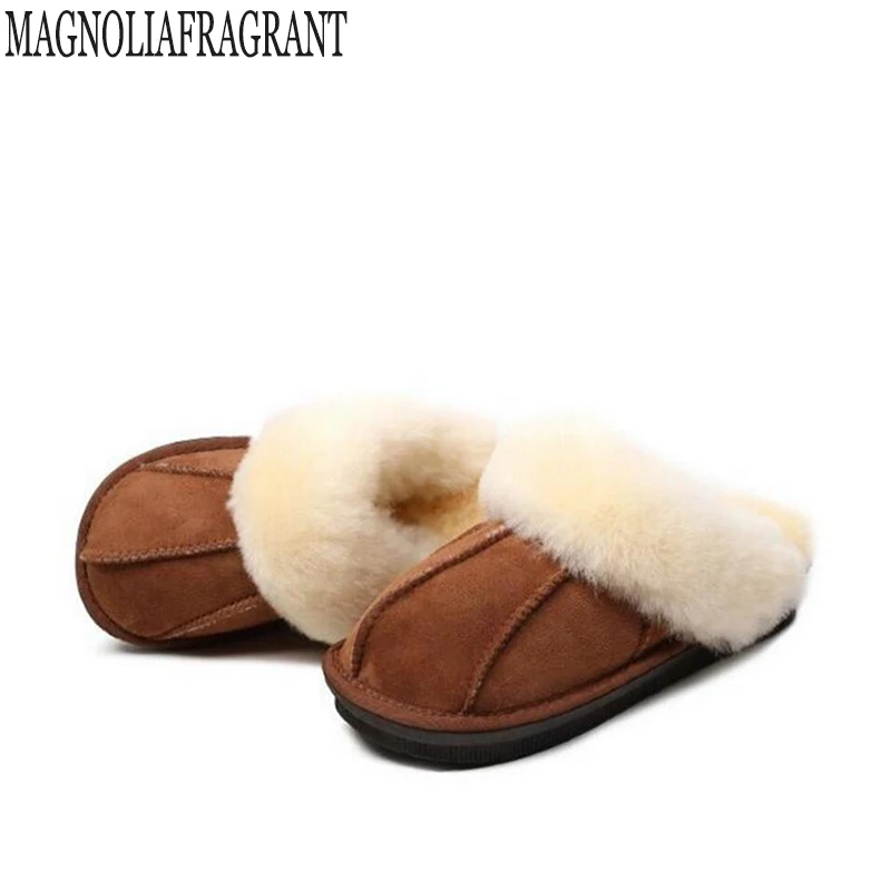 Женская обувь 2019 зимние тапки с рисунком для мальчиков и девочек из овчины