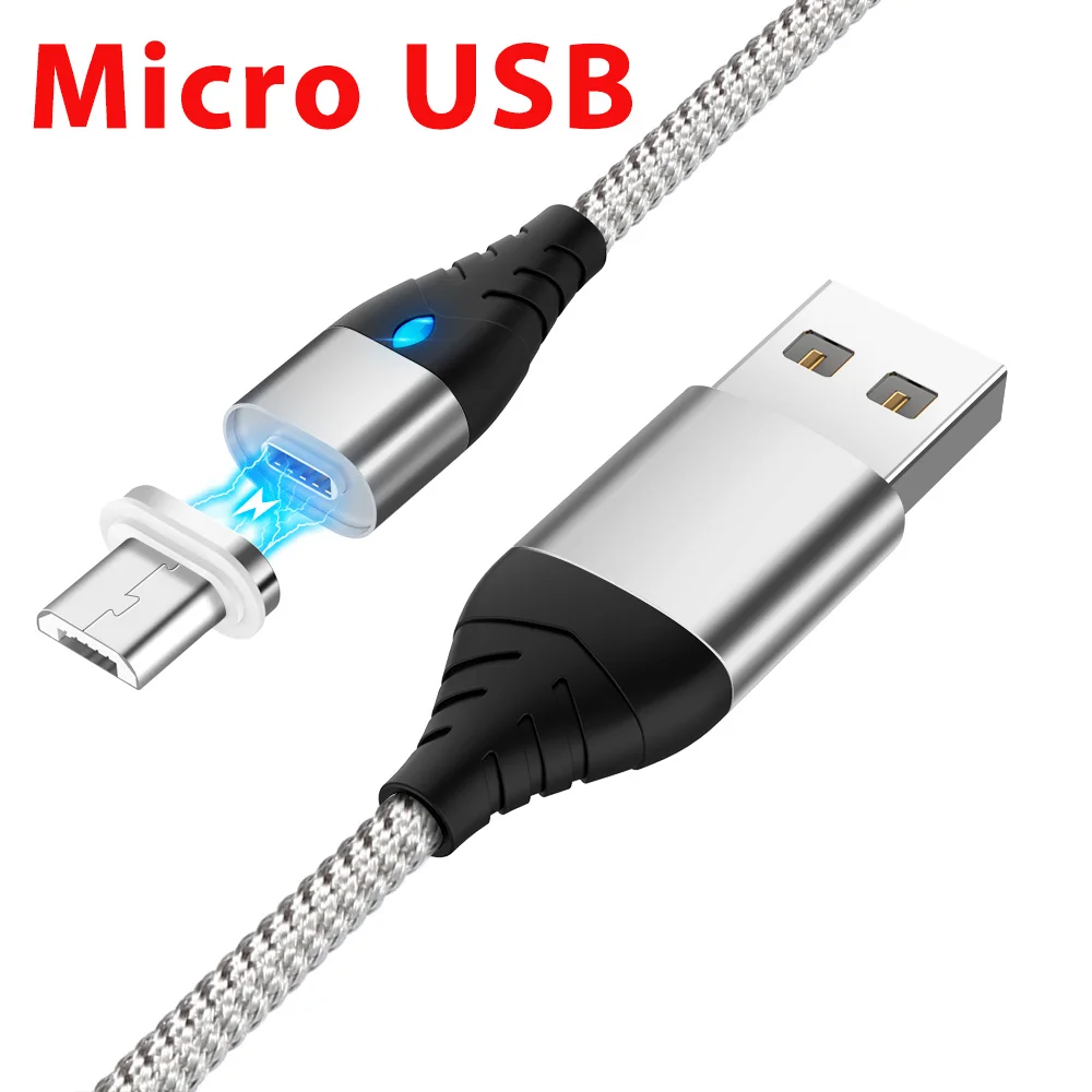 Магнитный светодиодный кабель Micro usb type C адаптер для быстрой зарядки телефона Microusb type-C магнитное зарядное устройство usb c для samsung xiaomi huawei - Цвет: Micro USBCable Silve