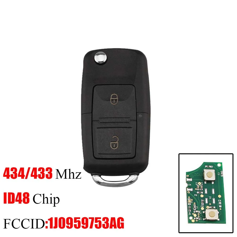 2 Кнопки Bhkey 2/3/4 кнопки дистанционного ключа Fob 434 МГц ID48 чип для Volkswagen Beetle Bora Golf Passat транспортер поло T5 1J0 959 753 AG - Количество кнопок: 2 Кнопки