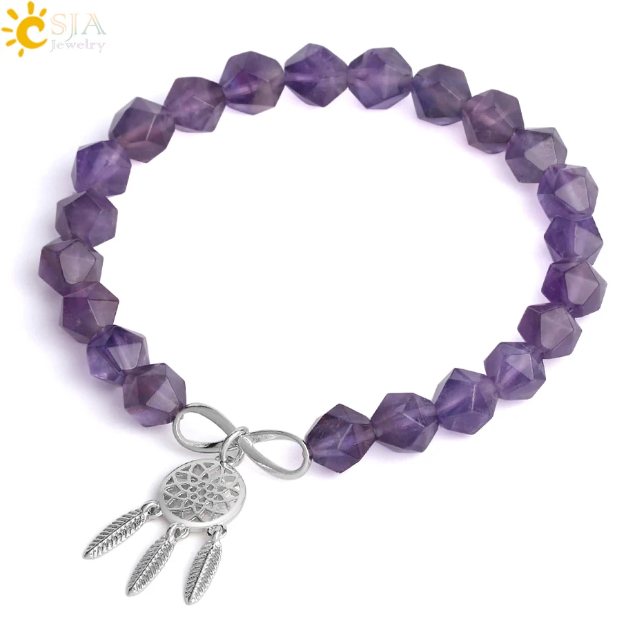 CSJA натуральный камень фиолетовый браслет с кристаллами многогранные целебные