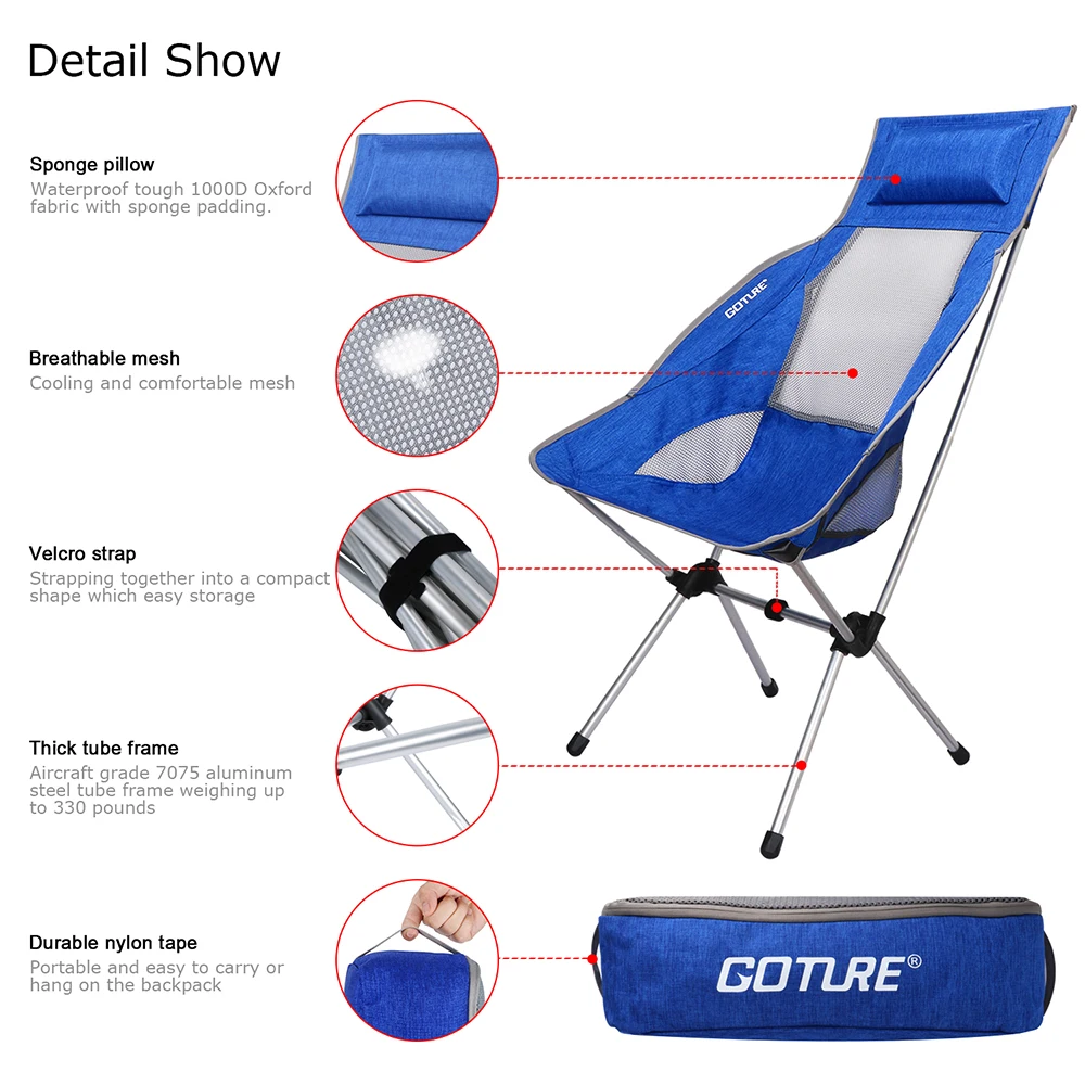 Goture Blue Red Black Color Folding Chair Max Load 150kg Light Weight 1.64kg Fishing Camping | Спорт и развлечения