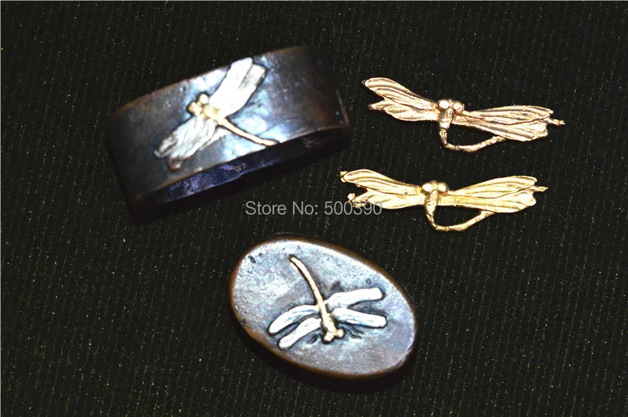 COPPER TSUBA MENUKI FUCHI KASHIRA W DRAGONFLY FITTING FOR JAPANESE SWORD KATANA ACCESSORIES | Дом и сад
