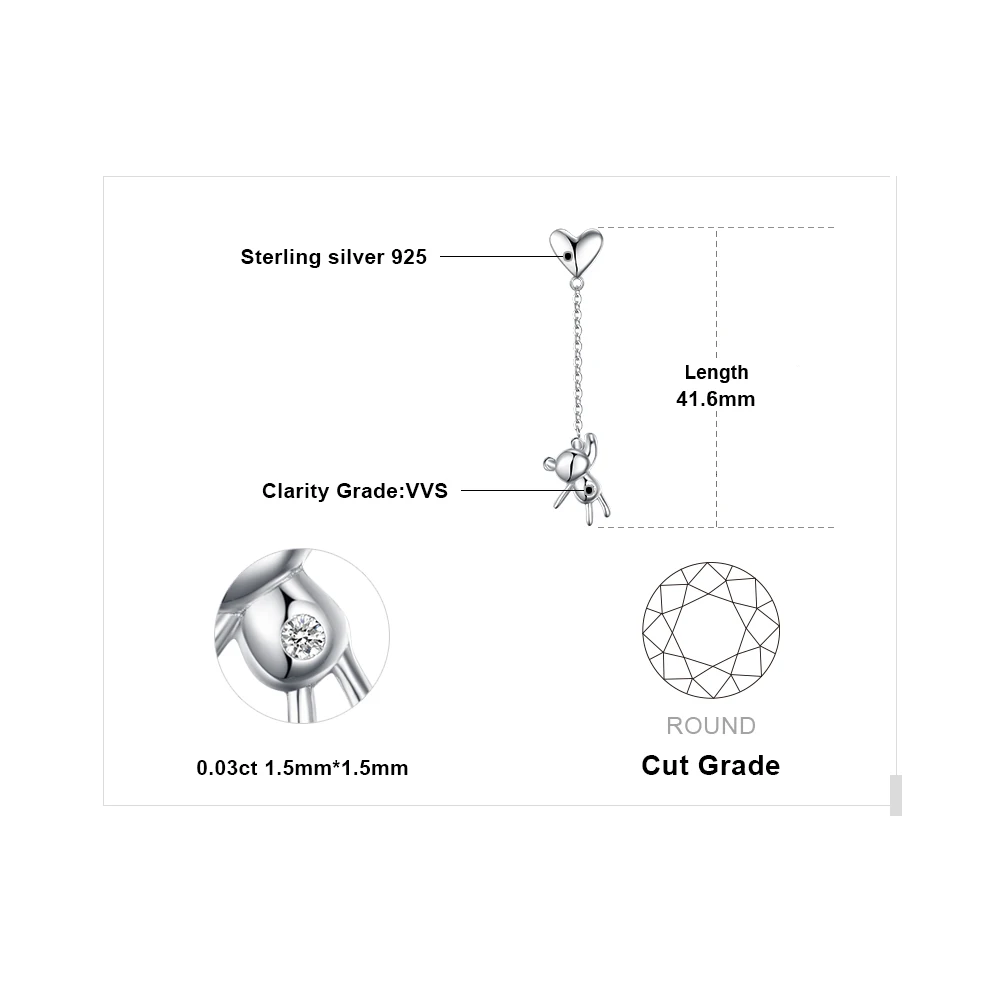 JewelryPalace Bear Heart Thread Drop Earrings 925 Sterling Silver for Women Girls Korean Fashion Jewelry 2020 | Украшения и