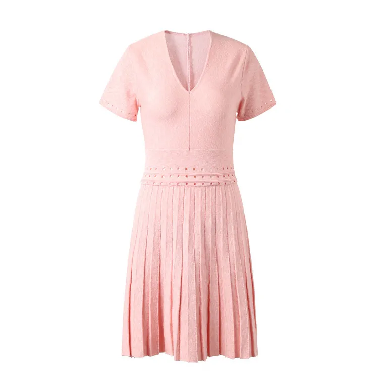 Женское трикотажное платье элегантное розовое свитер с коротким рукавом