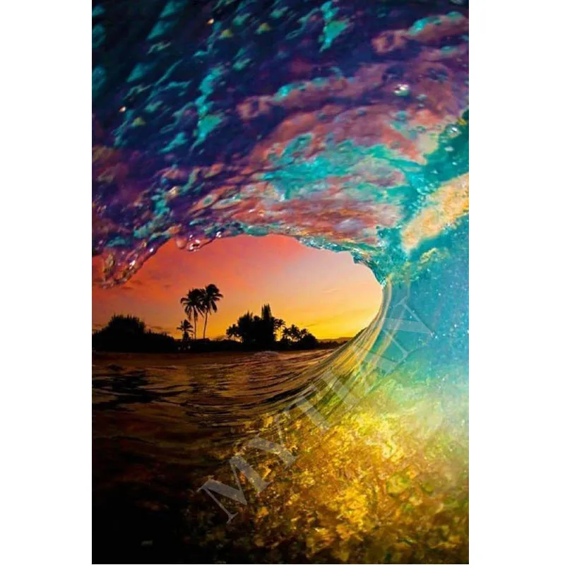 landscape diy 5D Diamond Painting Cross Stitch Full Drill resin Colored waves&ampsunset Embroidery Rhinestones mosaic decor | Дом и сад